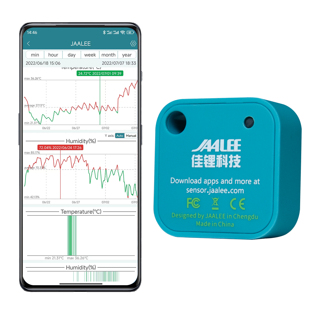 Digital Hygrometer Probe - jaalee JHT 温度/湿度/露点/VPD センサー 温度計/湿度計 ロガー