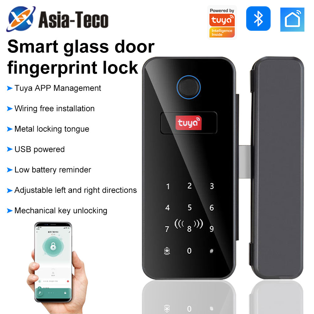Glass Door Hinge - インテリジェントロックガラスドア パスワード指紋認証 バイオメトリックオフィスドアロック オプションのゲートウェイネットワークサポート Tuyaアプリ