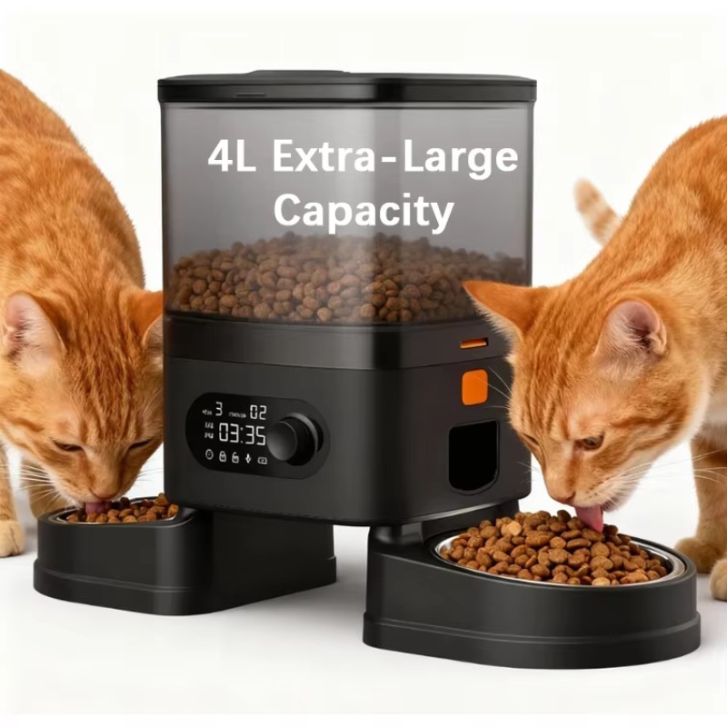Timer Dual Outlet - 自動ペットフィーダー スマート猫犬用フードディスペンサー デュアルアウトレット 4L大容量 プログラム可能なタイマー