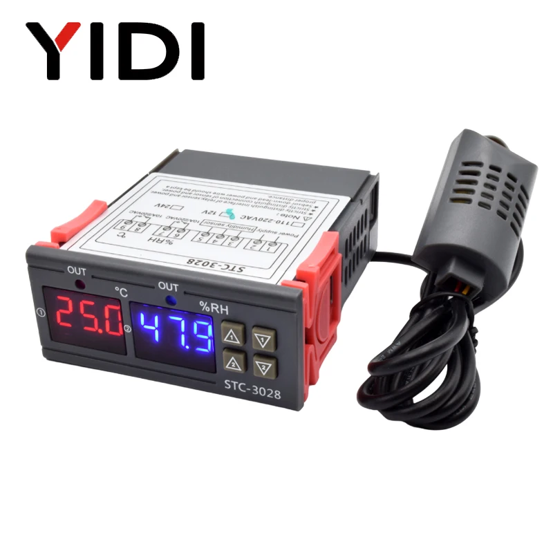 Digital Hygrometer Probe - STC-3028 ledデジタルサーモスタット,温度および湿度コントローラー,温度センサー,湿度計,10a調整可能クーラーヒーター
