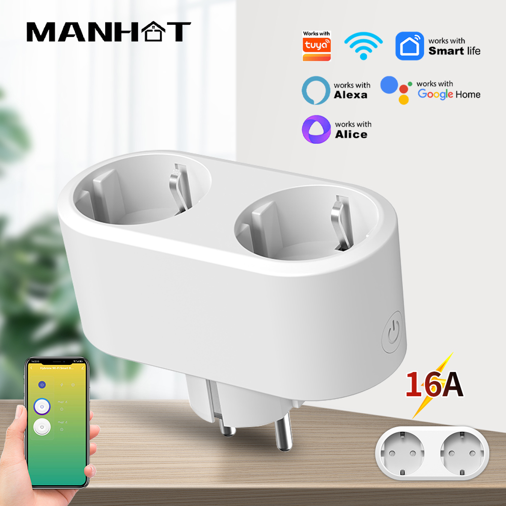 Timer Dual Outlet - WiFiスマートプラグ デュアルコンセント 16A EU 2in1タイマーソケット スマートライフ