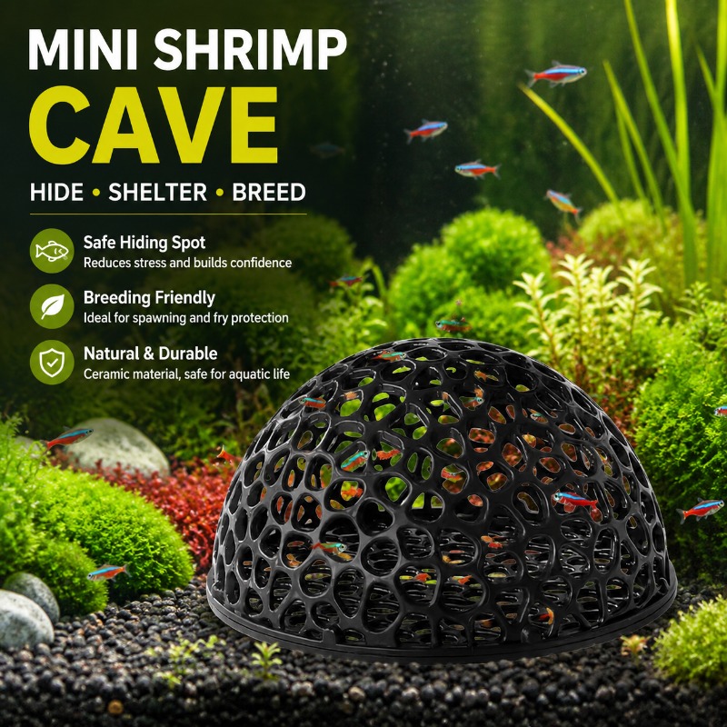 Hide Cave Ceramic - ミニ多孔質セラミックエビの洞窟ベタハウス、水槽の魚の隠れ家、淡水水生装飾用の繁殖巣