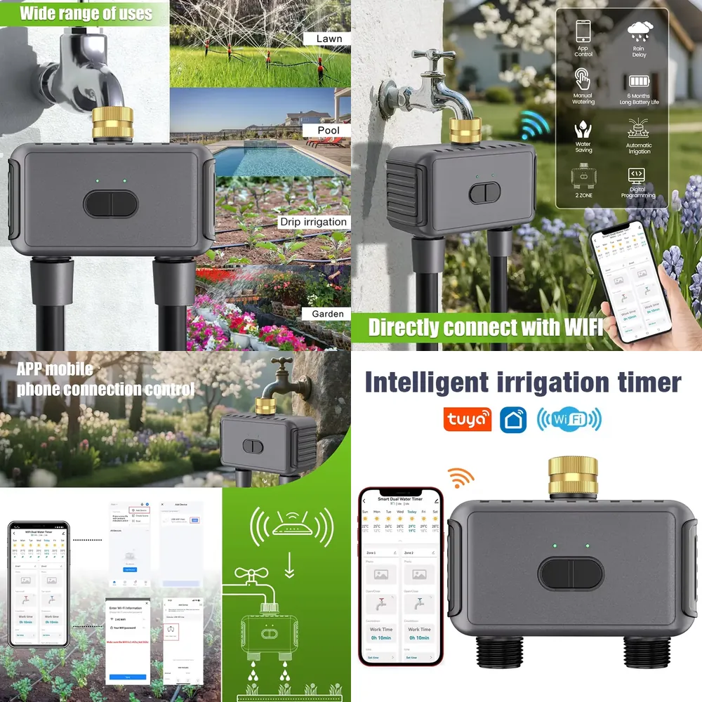 Timer Dual Outlet - WAP01 WiFiアプリ制御 デュアルホース水タイマー スマート2口スプリンクラータイマー ガーデン散水システム 点滴灌漑
