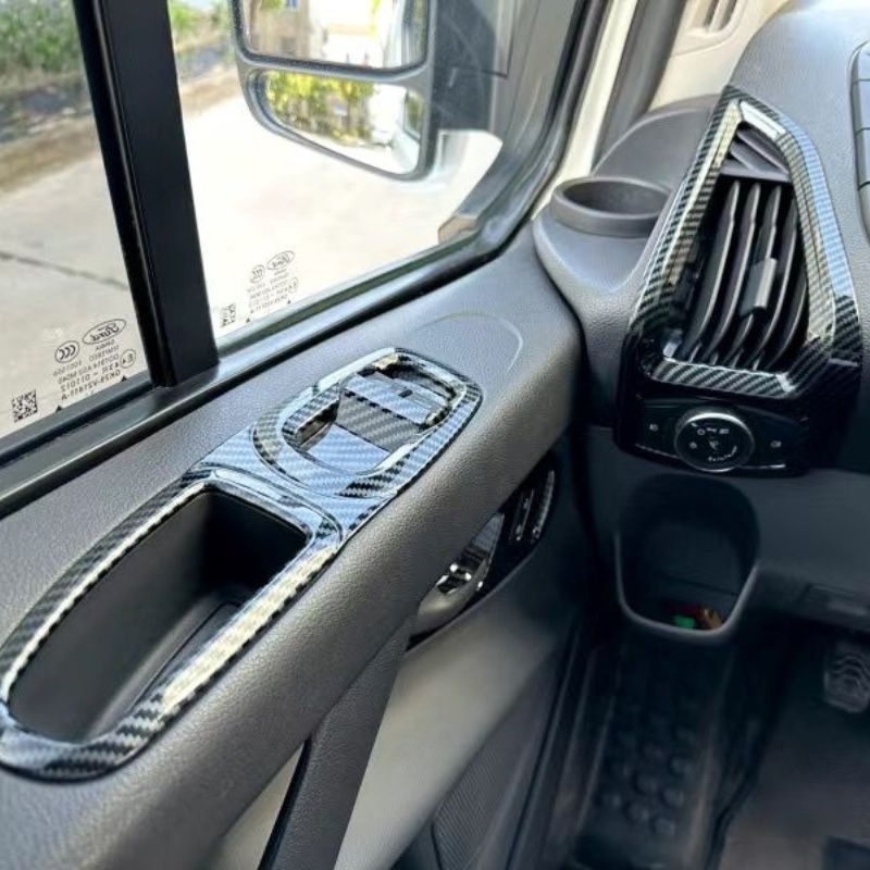 Glass Door Hinge - 2017-2022 フォード トランジット V362 ABS カーボンファイバーインナーハンドルガラススイッチシフトフレーム内装変更