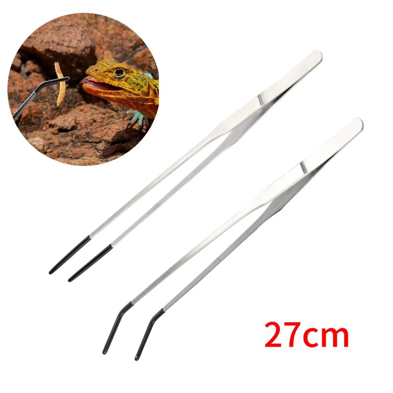 Feeding Tong Stainless - 2個セット ステンレス製ピンセット ストレート＆カーブチップ付き 爬虫類・トカゲ・クモ用 クラフト・ジュエリー修理用