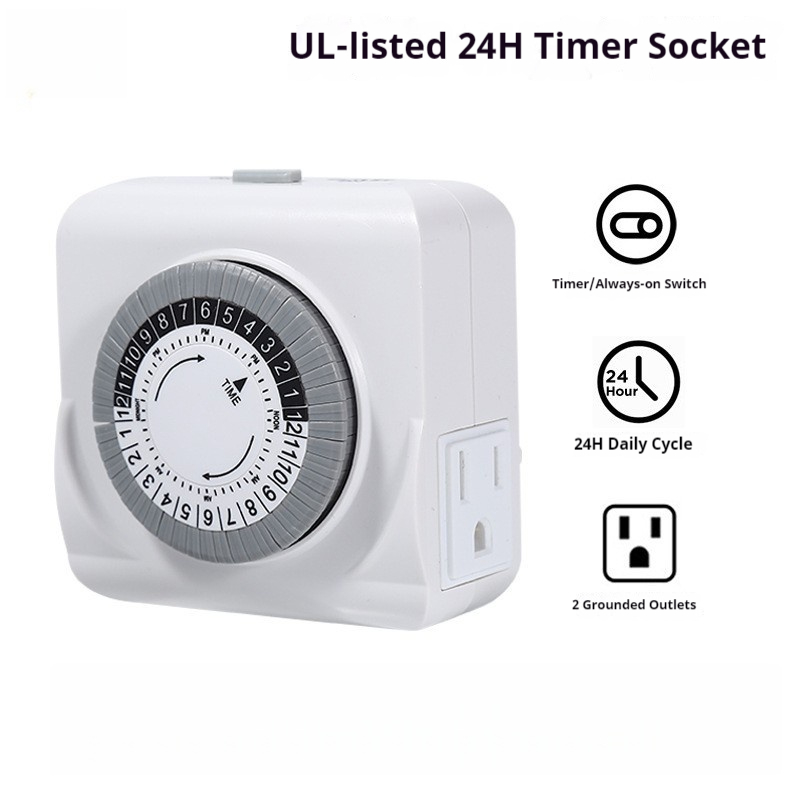 Timer Dual Outlet - 米国規格/プラグ規格 認証取得済み 2ピン メカニカル 2穴&3穴 タイミングソケット
