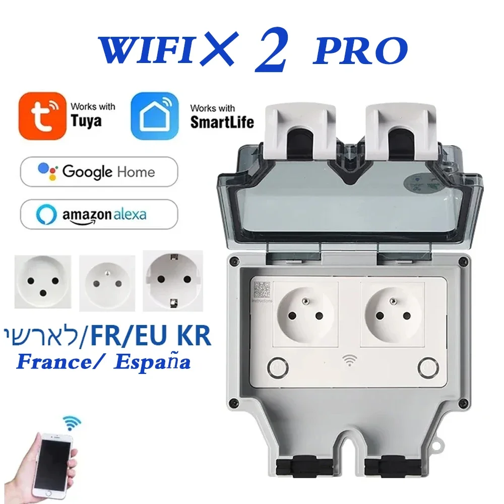 Timer Dual Outlet - Tuya防水電気壁コンセントEU FR KR IL IP66屋外コンセントタイマー付きWifiスマートライフ電源コンセント220Vデュアルマスター