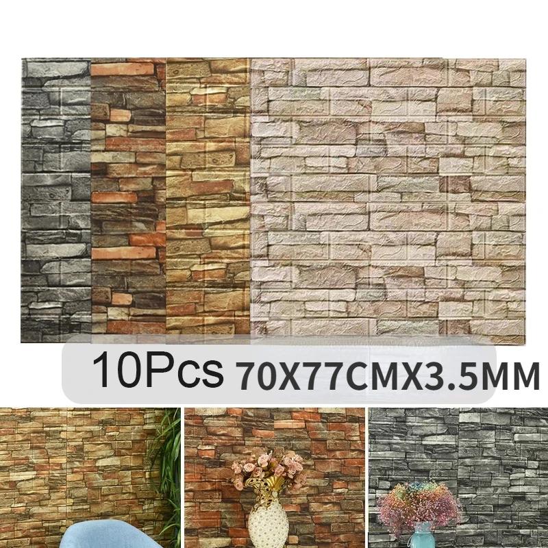 Pvc Panel Background - 3Dレンガの壁のステッカー,防水,フォームの装飾壁紙,子供部屋,リビングルーム,DIYの背景,10個