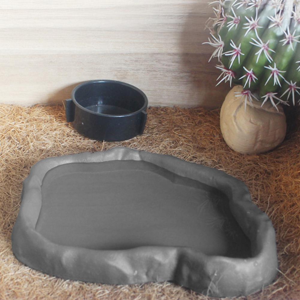 Water Dish Reptile - 爬虫類フィーダープラスチック模造岩デザイン食品と水皿フィーダーボウルカメトカゲ、ヘビ、カエル、カメペットボウル用