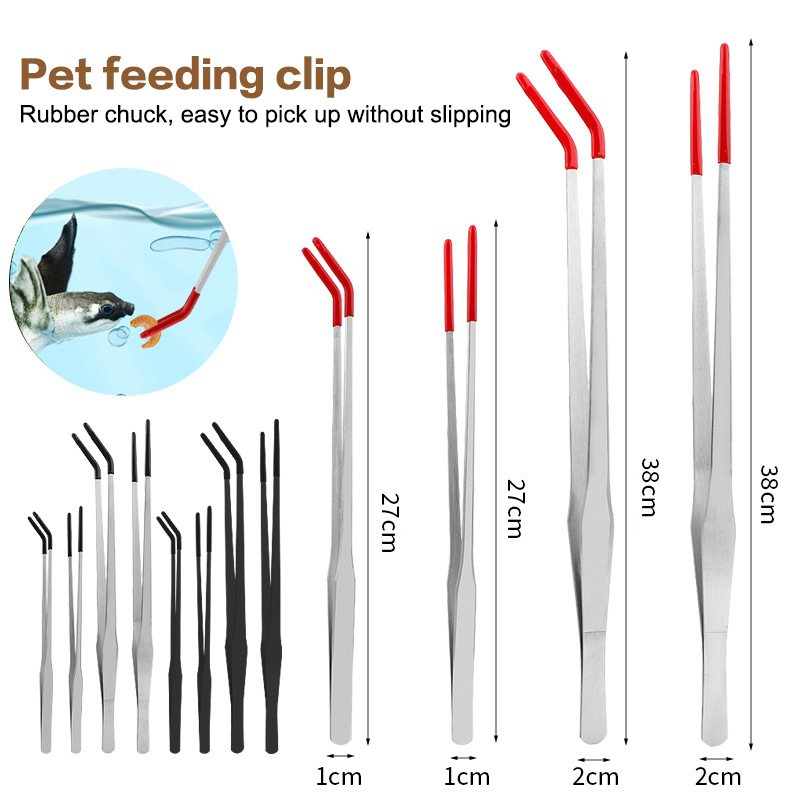 Feeding Tong Stainless - ステンレス鋼爬虫類給餌トングゴムチップ水族館水族館ストレートと湾曲したピンセットペット給餌アクセサリー