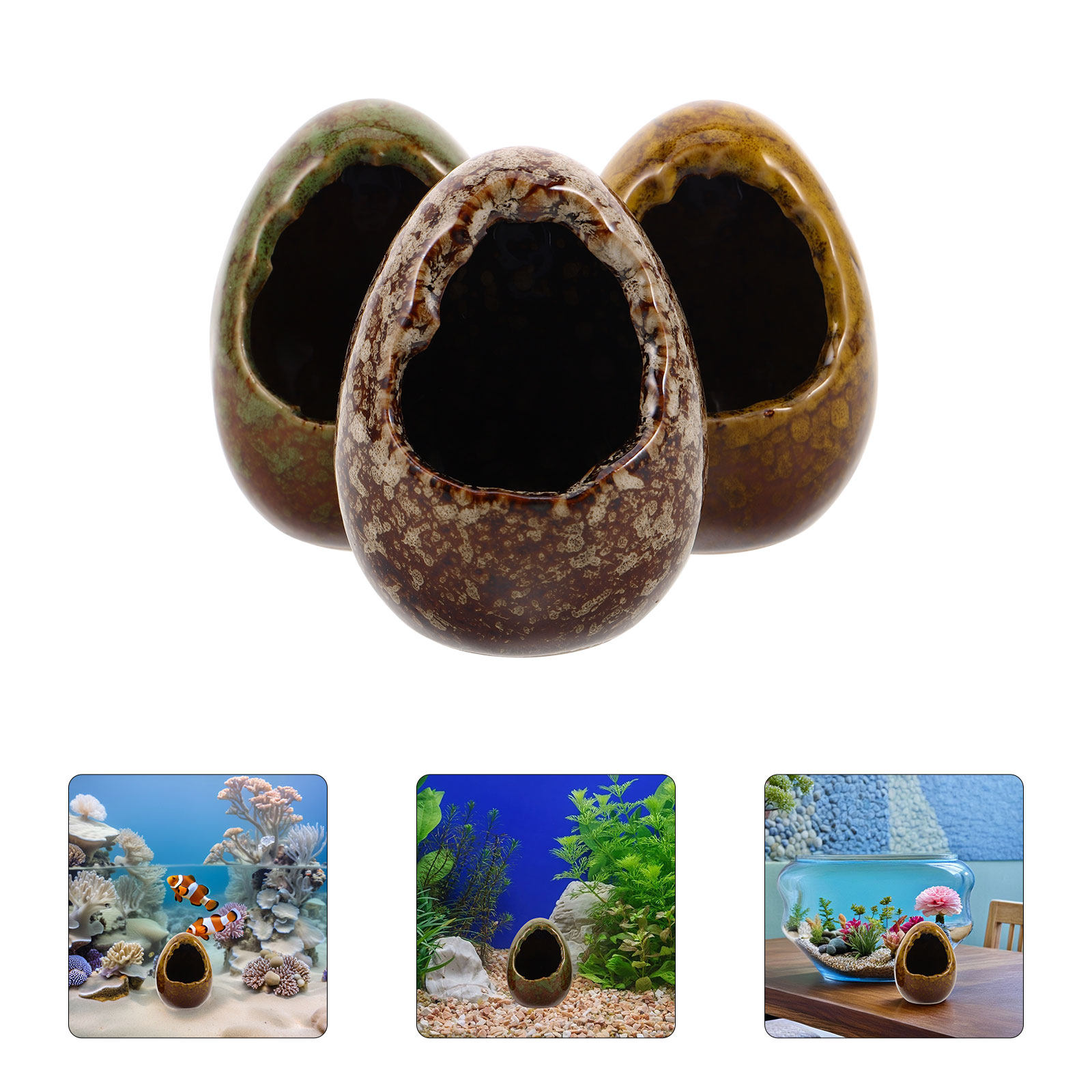 Hide Cave Ceramic - 3個入り 魚の隠れ家 水槽用 セラミック製 装飾用 フェイクロック