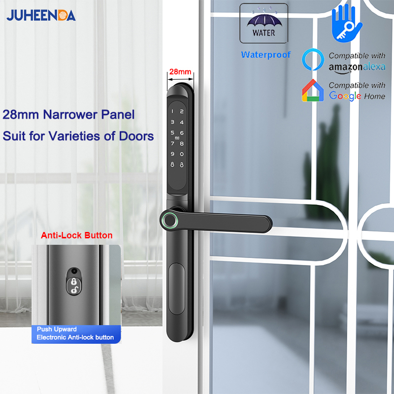 Glass Door Hinge - アルミニウム製電子引き戸ロック,防水,指紋,デジタルパスワード,RFIDカード,ttlockアプリケーション