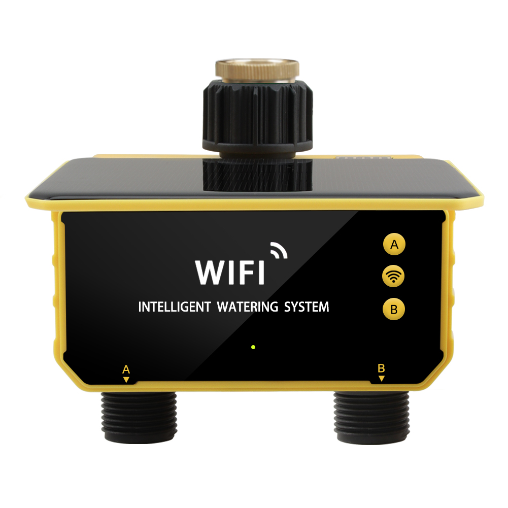 Timer Dual Outlet - WiFi ソーラータイマー デュアルウォーターバルブ 2 つの出口 自動点滴灌漑コントローラー