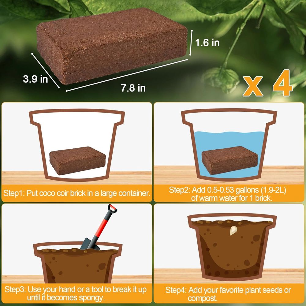 オーガニックココナッツコイア4個入り圧縮ブリック、ココナッツ - Substrate Coconut Fiber のレビューと価格