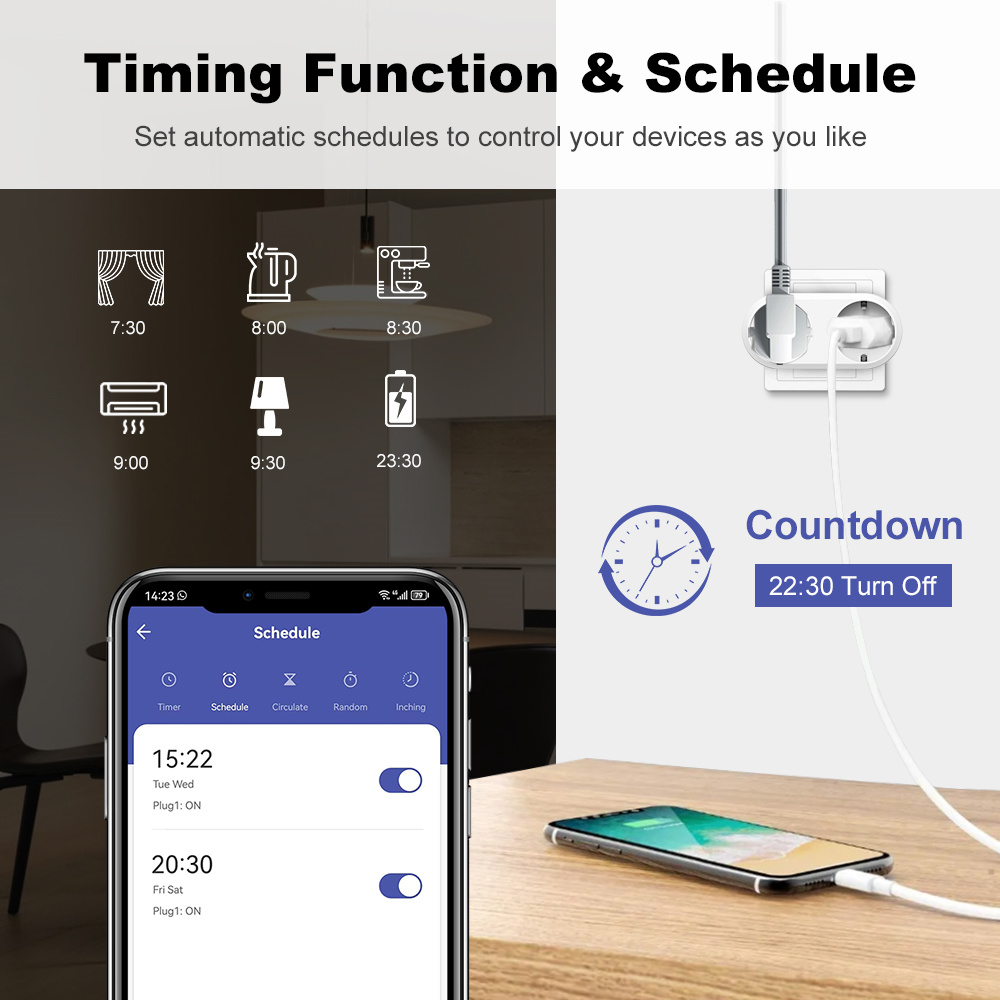 WiFiスマートプラグ デュアルコンセント 16A EU 2 - Timer Dual Outlet のレビューと価格