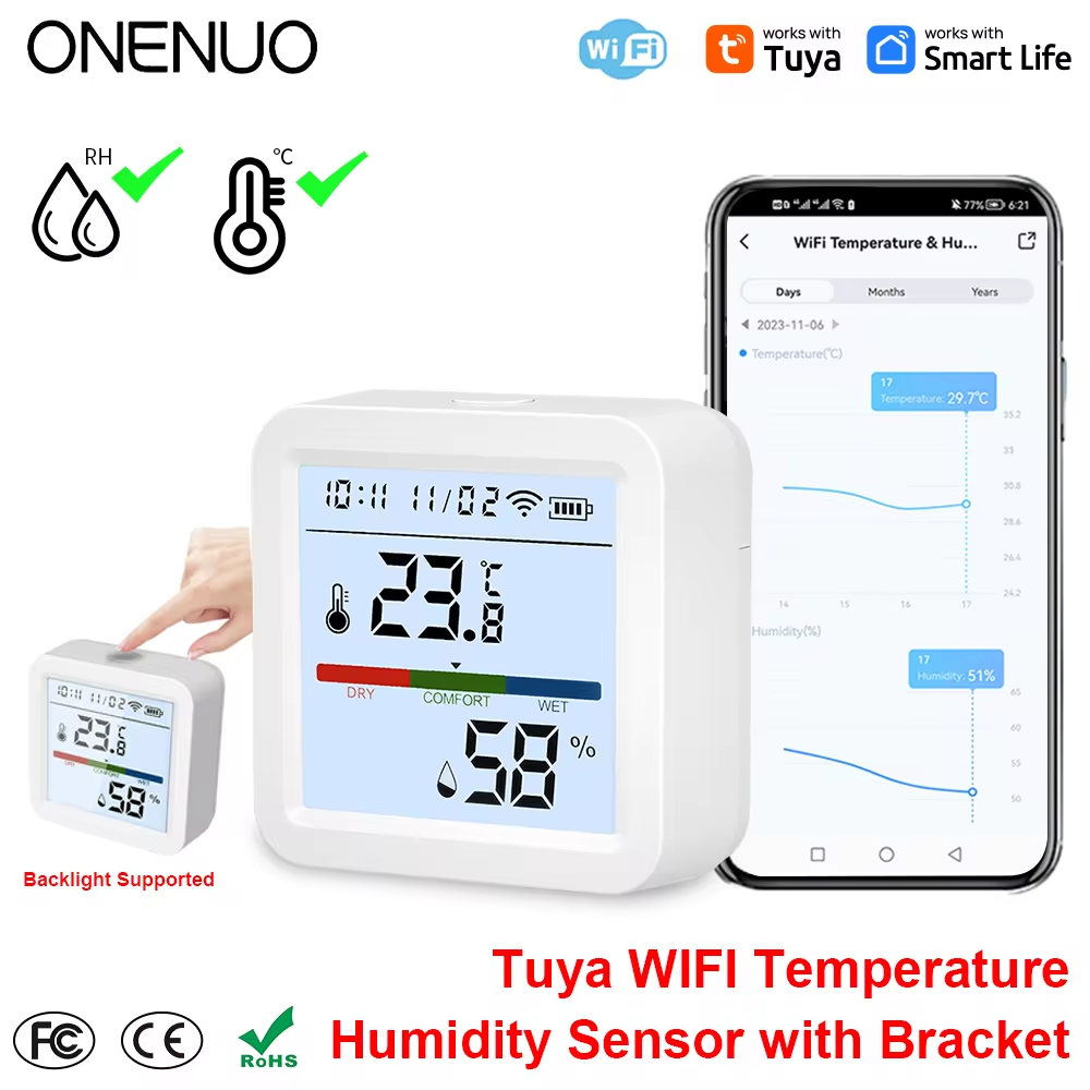 ONENUO Tuya WIFI 温度湿度センサー湿度計温度 - Digital Hygrometer Probe のレビューと価格