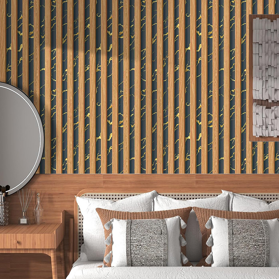 黄色のグリッドストライプ自己粘着壁紙家の装飾用ダイニングルー - Pvc Panel Background のレビューと価格