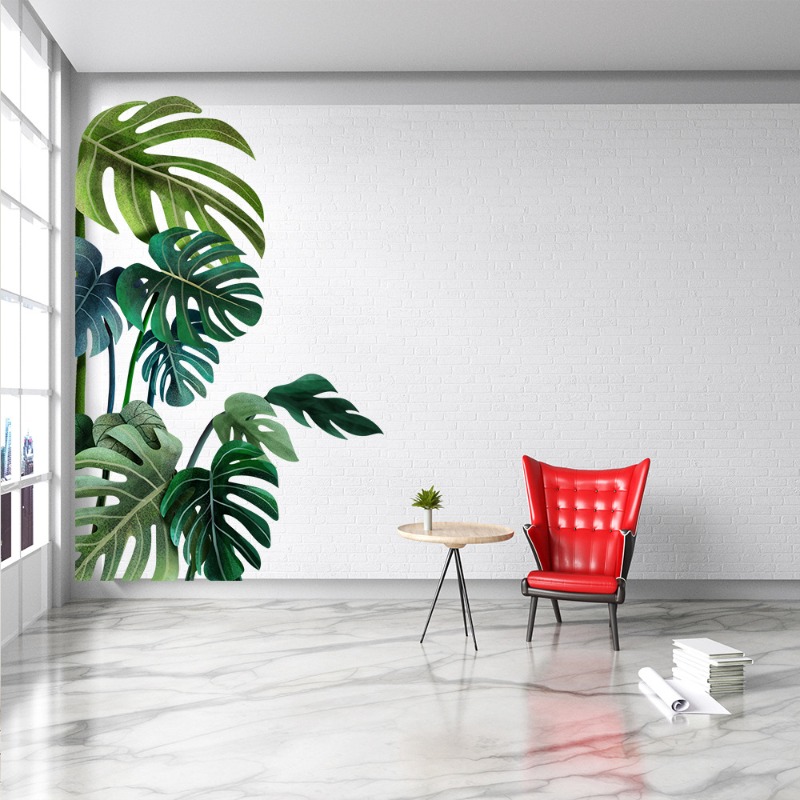 大北欧グリーンリーフウォールステッカーリビングルーム寝室の背 - Pvc Panel Background のレビューと価格