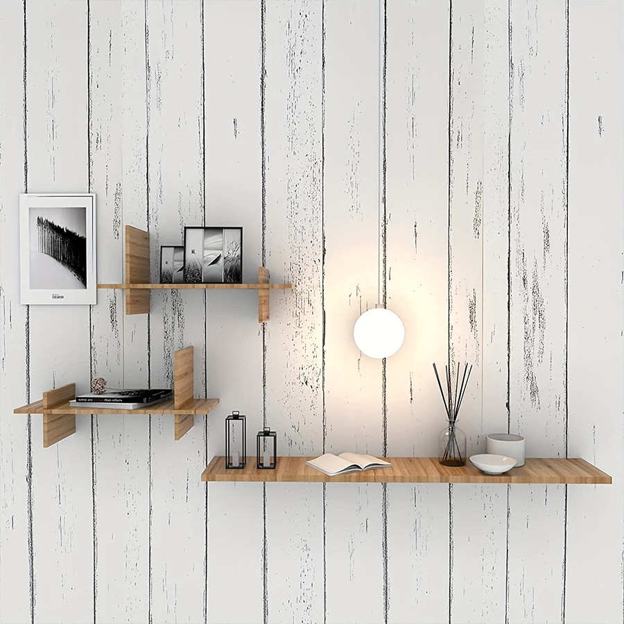 レトロなスタイルの白い木目調壁画寮家具自己粘着壁紙背景壁ステ - Pvc Panel Background のレビューと価格