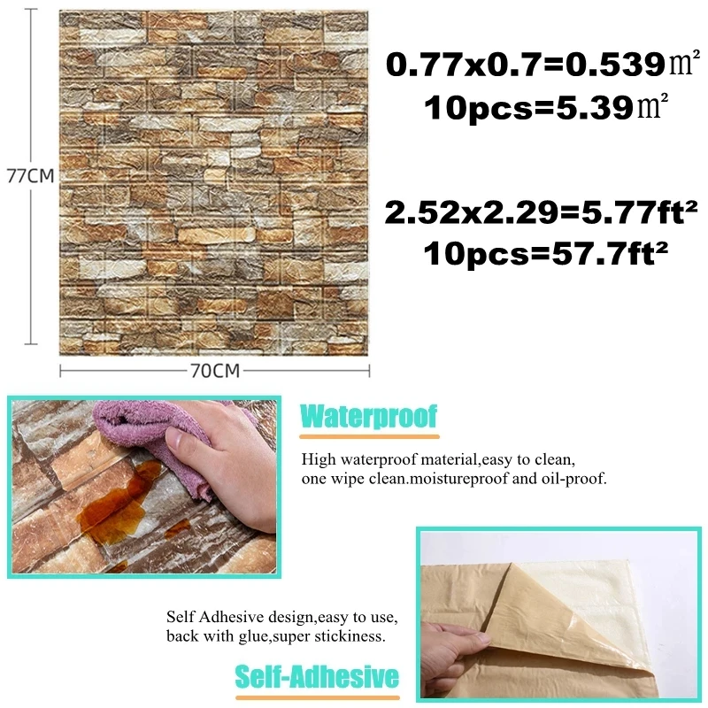 3Dレンガの壁のステッカー,防水,フォームの装飾壁紙,子供部 - Pvc Panel Background のレビューと価格